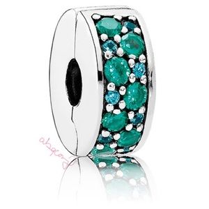 EUC Pandora 791817MCZMX Sterling Silver Shining Elegance Clip w/ Teal Mosaic CZs